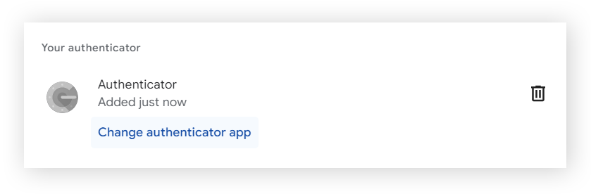 在帐户的 2FA 安全设置中将 Google 帐户的 Authenticator密钥转移到新设备的示例。