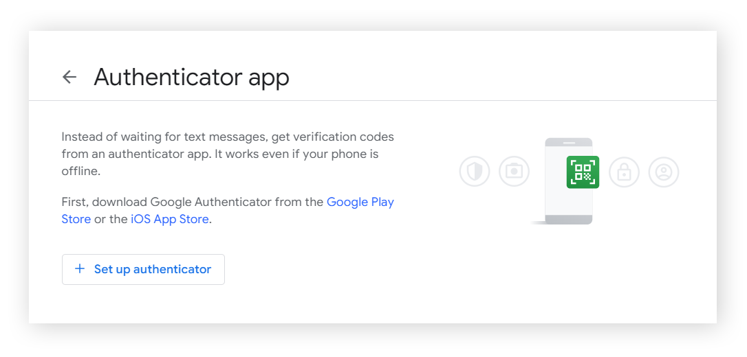 Google 帐户中的验证器应用设置萤幕