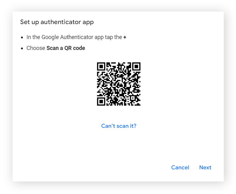 设置 Google Authenticator 的 QR 代码萤幕