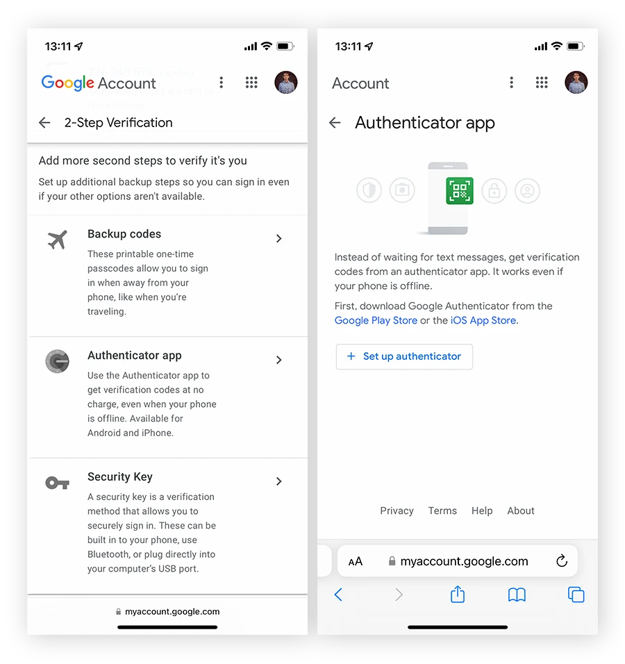 在 iOS 上使用 Google Authenticator 为 Google帐户设置双重验证的示例
